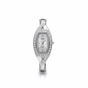 Vivani Rhinestone Bracelet Watch Silver Tone Crystal Accent Oval Face